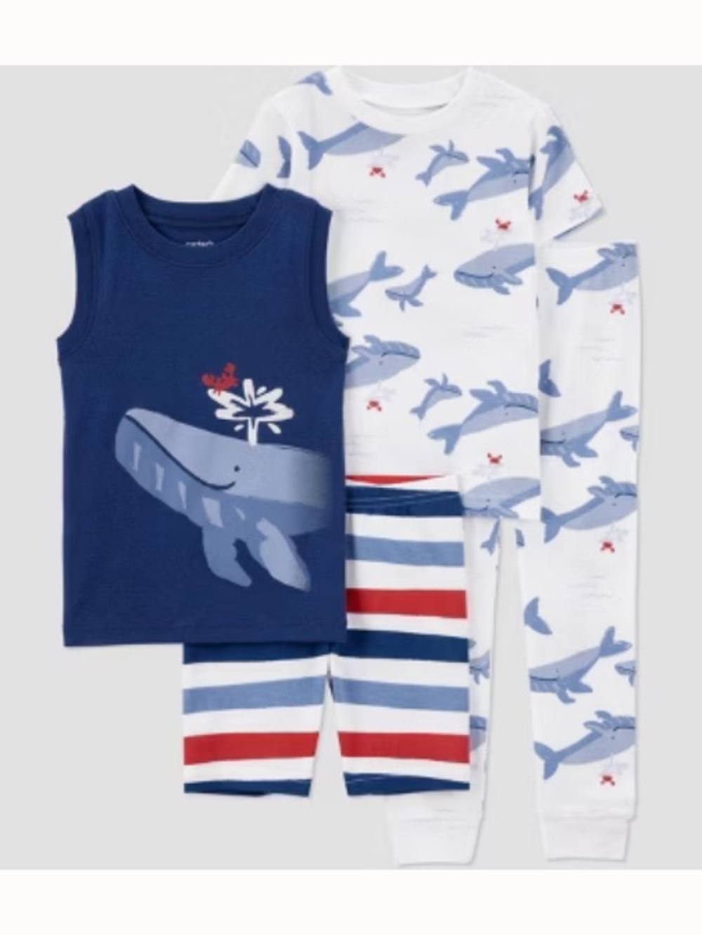 Toddler Boys 4 piece Cotton Snug Fit Sea Life Striped Pajamas